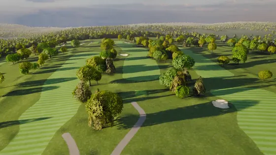 The second tee at River Ridge looking down the hole, from the air.