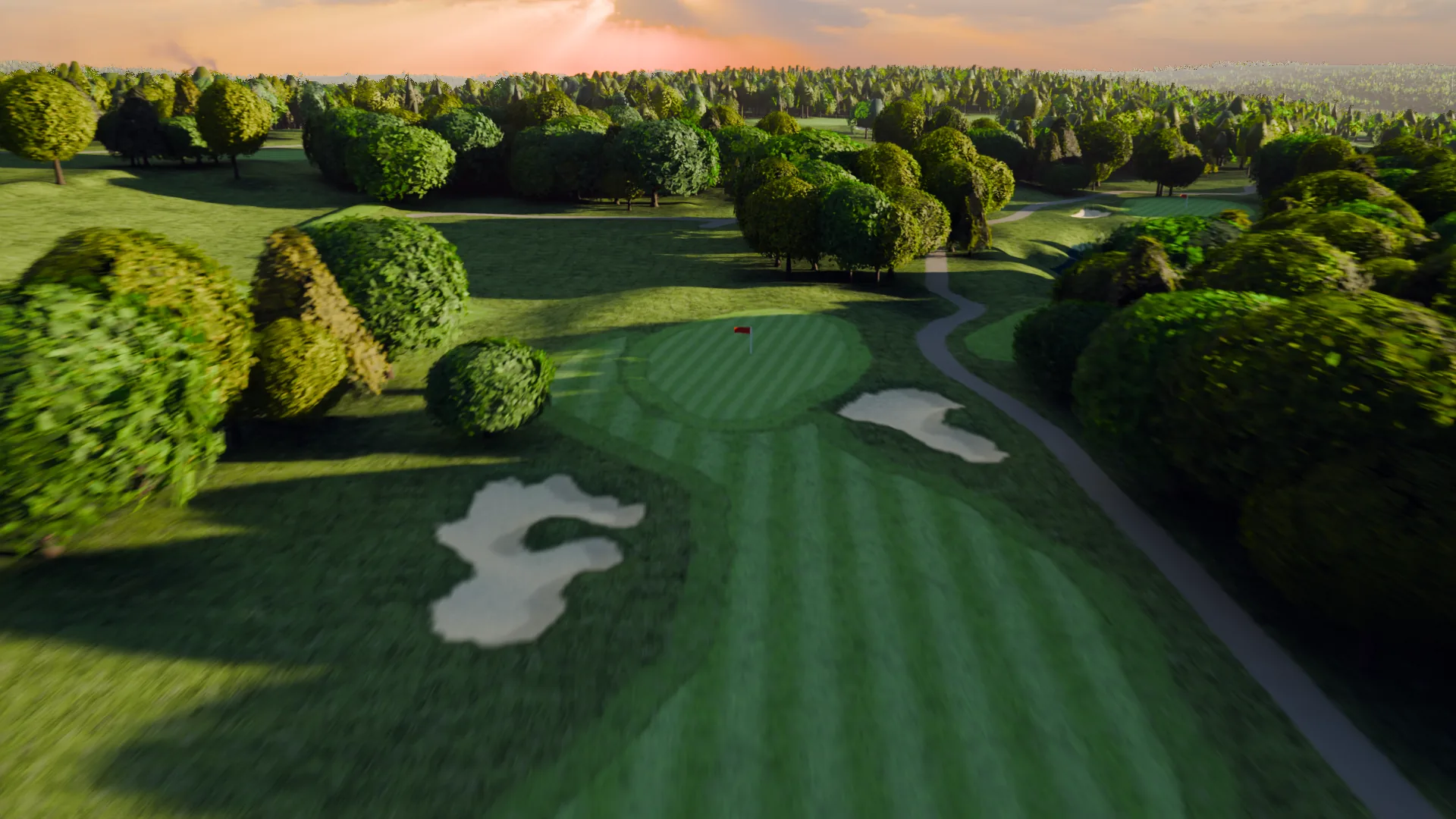 The tenth green at River Ridge in the last warm light.