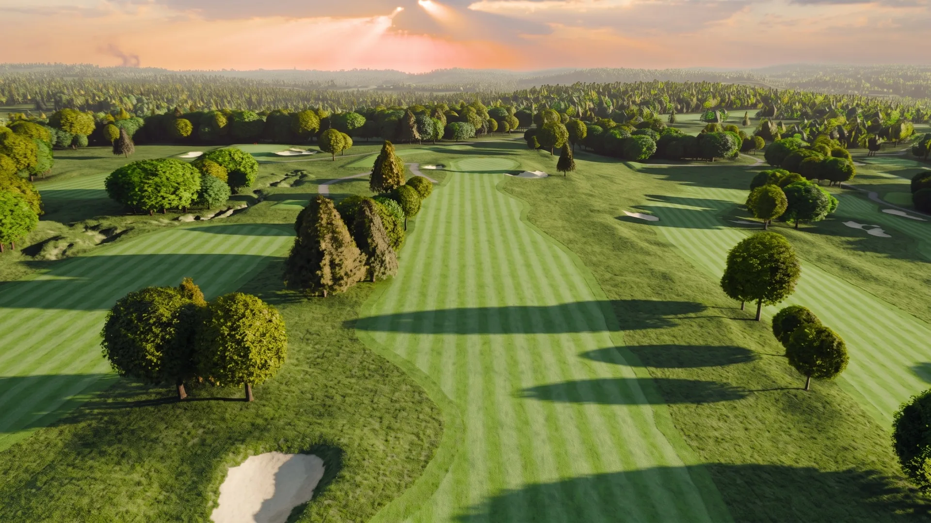 Over the first fairway at River Ridge, evening sky.